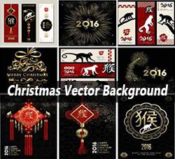 15个精美的矢量的猴年素材：Vector card with monkeys and Christmas items